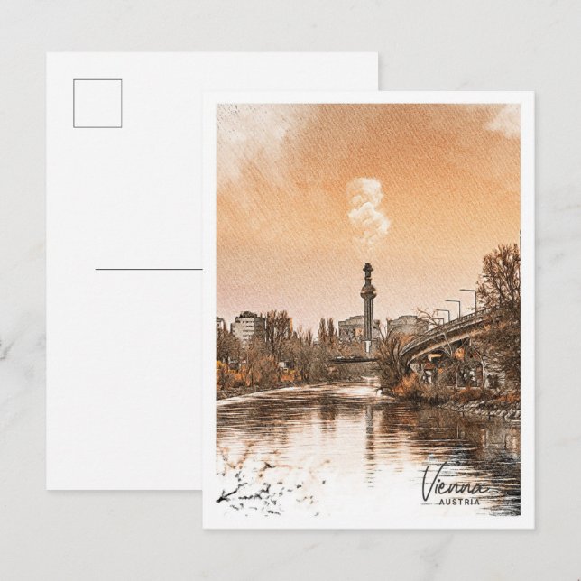 Vienna Austria Beautiful Color Sketch Landscape Postcard (Front/Back)