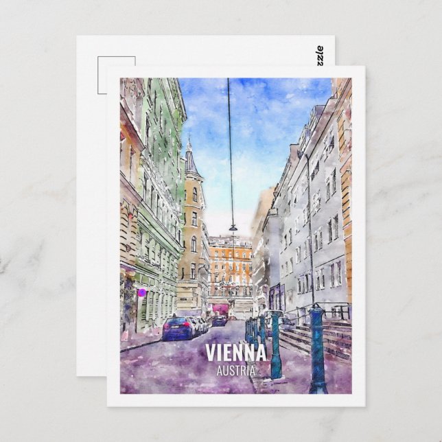 Vienna Austria Famous Travel Place Watercolor Postcard (Front/Back)