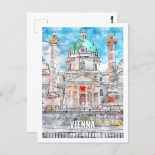 Vienna Austria Famous Travel Place Watercolor Postcard