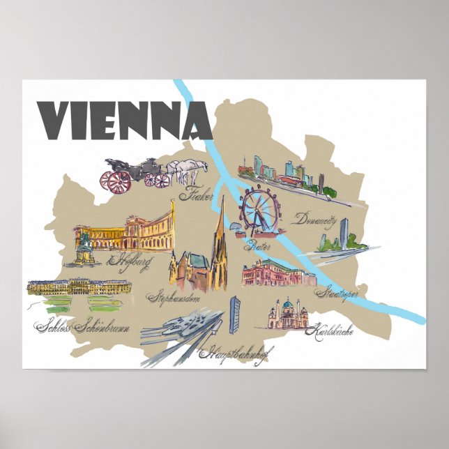 Vienna Austria highlights map Poster (Front)