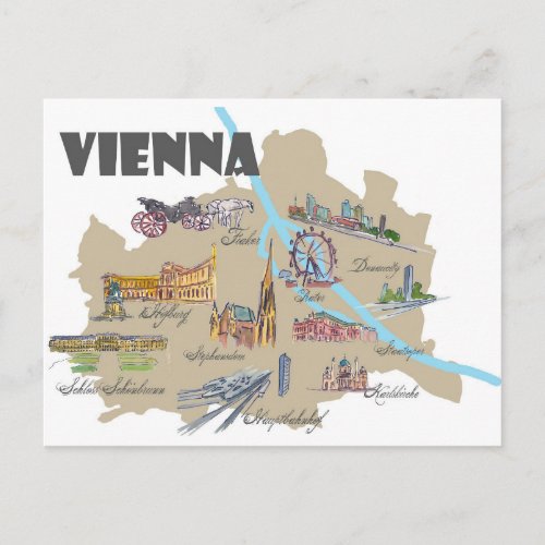 Vienna Austria Map Overview Postcard