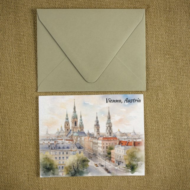 Vienna Austria Panorama View Watercolor Painting Postcard (Vienna Austria Panorama View Watercolor Painting Postcard)