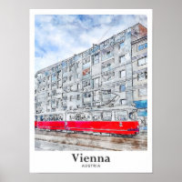 Vienna Austria Travel Watercolor Hand Drawn