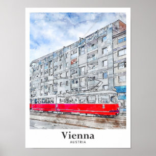 Vienna Austria Travel Watercolor Hand Drawn Poster