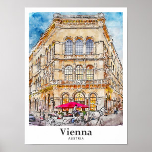 Vienna Austria Travel Watercolor Hand Drawn Poster
