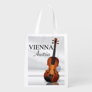 Vienna Austria Violin travel poster Reusable Grocery Bag