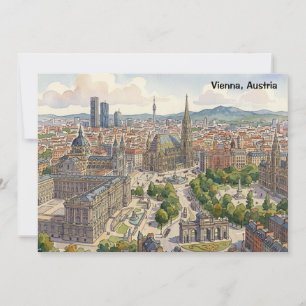 Vienna Austria Watercolor Cityscape Illustration Card