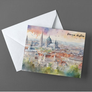 Vienna Austria Watercolor Painting Panorama View  Postcard