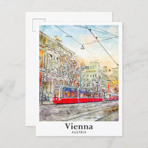 Vienna Austria Watercolor Sketch Hand Drawn Postcard