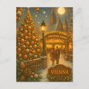 Vienna Christmas Market Vintage Holiday Travel Postcard