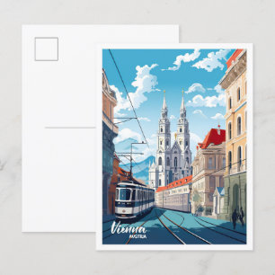 Vienna City Austria Vintage Travel Illustration Postcard