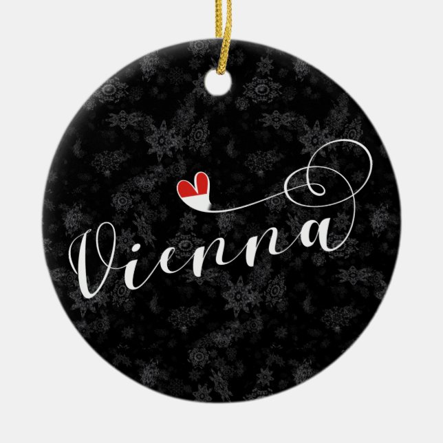 Vienna Flag In Heart, Austria, Viennese Ceramic Ornament (Front)