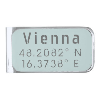 Vienna Latitude Longitude Silver Finish Money Clip
