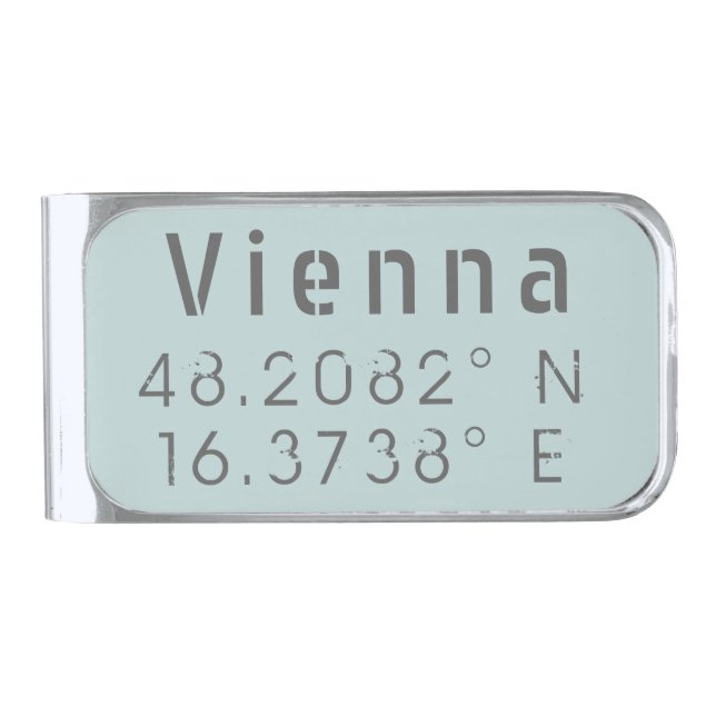 Vienna Latitude Longitude Silver Finish Money Clip (Front)