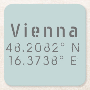 Vienna Latitude Longitude Square Paper Coaster