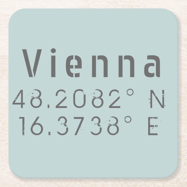 Vienna Latitude Longitude Square Paper Coaster (Front)