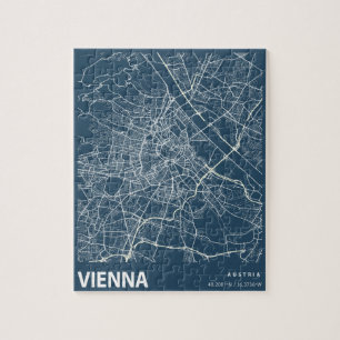 Vienna Minimalist City Map Line Art in Blue Jigsaw Puzzle