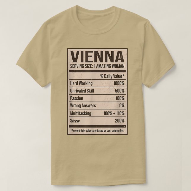 Vienna Nutrition Facts Name Nickname Alias Title F T-Shirt (Design Front)