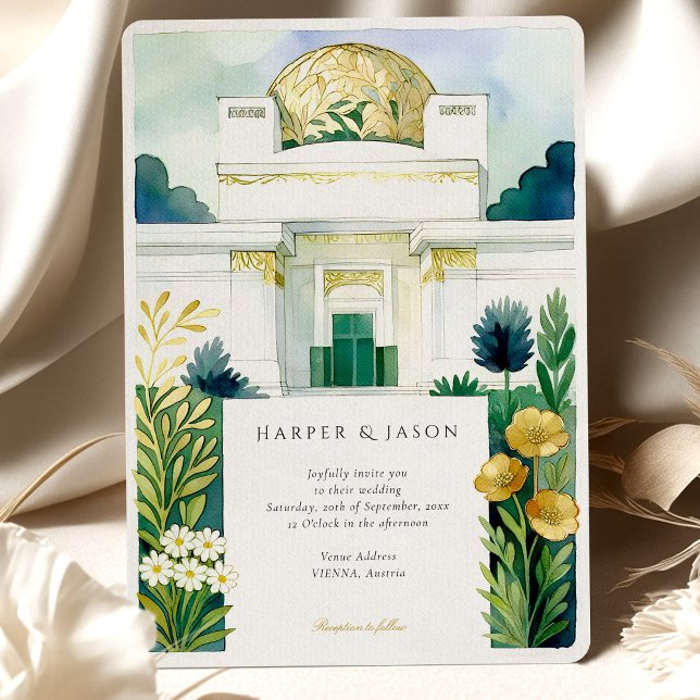 Vienna Secession Building Art Nouveau Watercolor Invitation (Creator Uploaded)