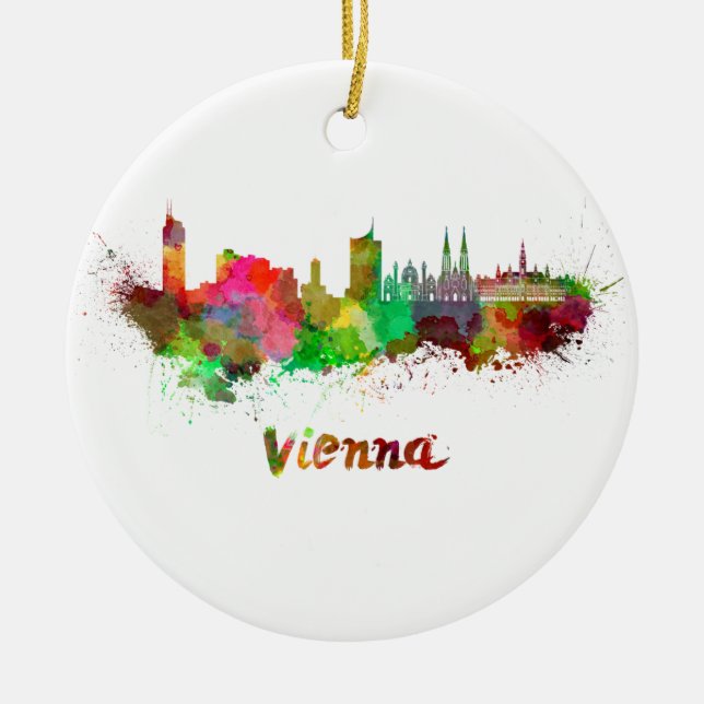 Vienna skyline in watercolor ceramic ornament (Front)