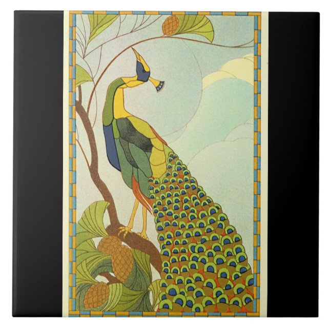 Viennese Art Nouveau Peacock Ceramic Tile (Front)