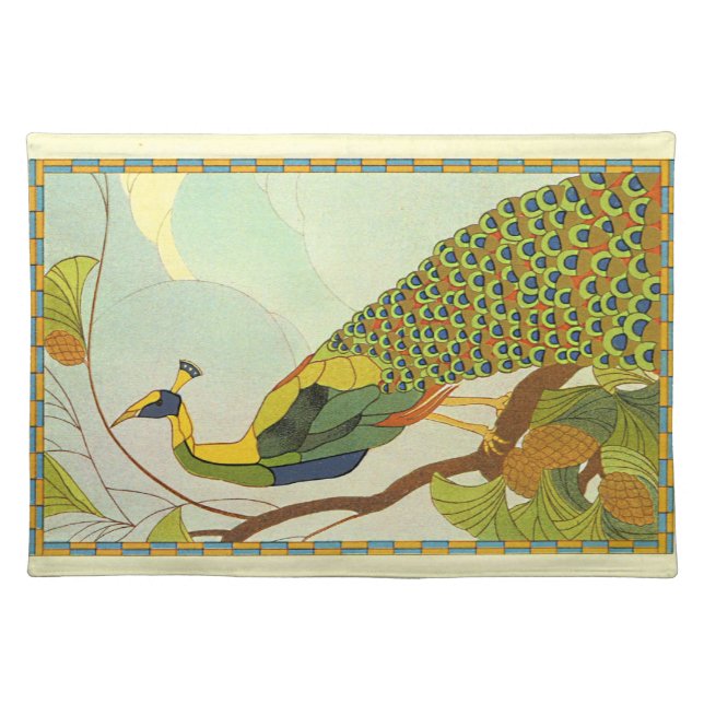 Viennese Art Nouveau Peacock Cloth Placemat (Front)