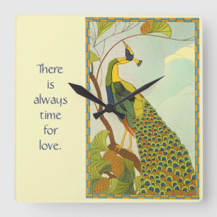 Viennese Art Nouveau Peacock Square Wall Clock