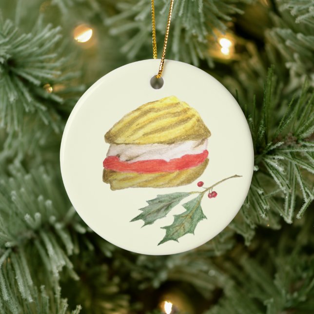 Viennese Whirls Biscuit and Holly Christmas Ceramic Ornament (Tree)
