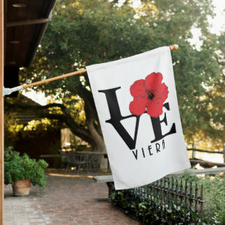 Viera LOVE Red Hibiscus House Flag