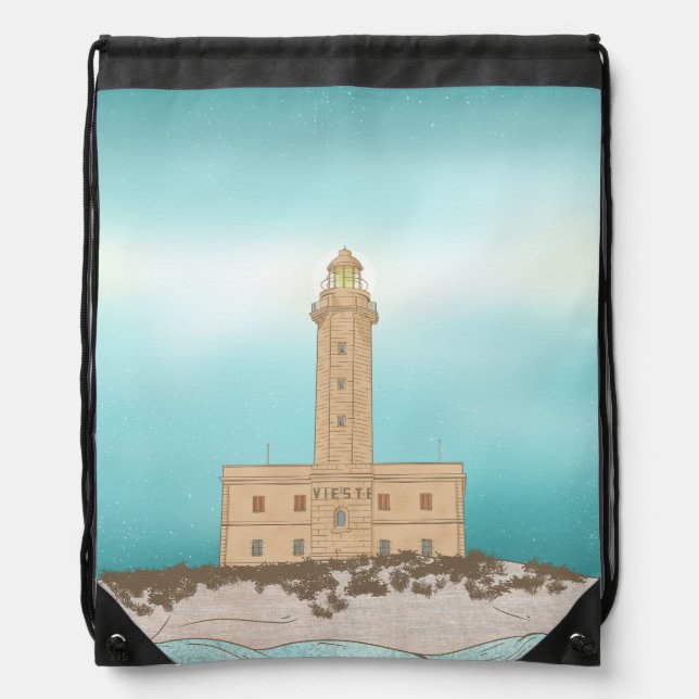 Vieste Lighthouse Italy Drawstring Bag (Front)
