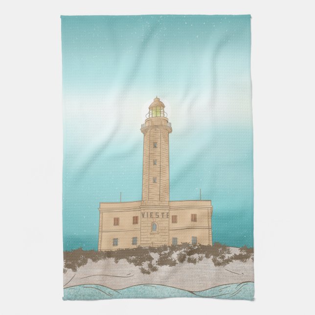 Vieste Lighthouse Italy Kitchen Towel (Vertical)