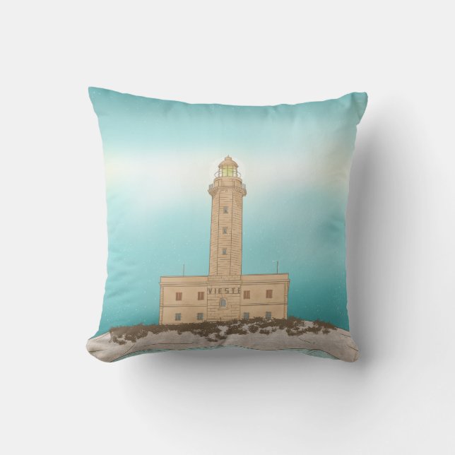 Vieste Lighthouse Italy Throw Pillow (Front)