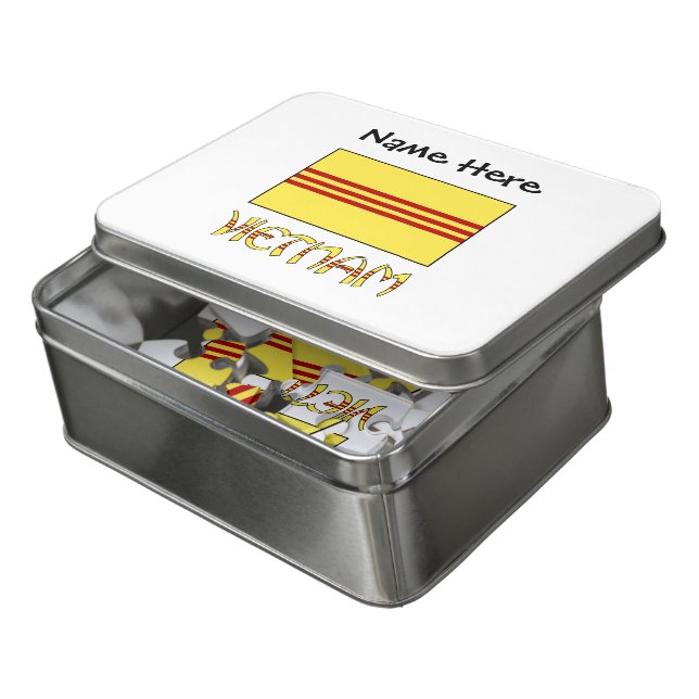 Vietnam and South Vietnamese Flag with Your Name Jigsaw Puzzle (Lid Open)