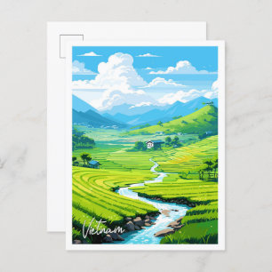 Vietnam Art Travel Vintage illustration Postcard