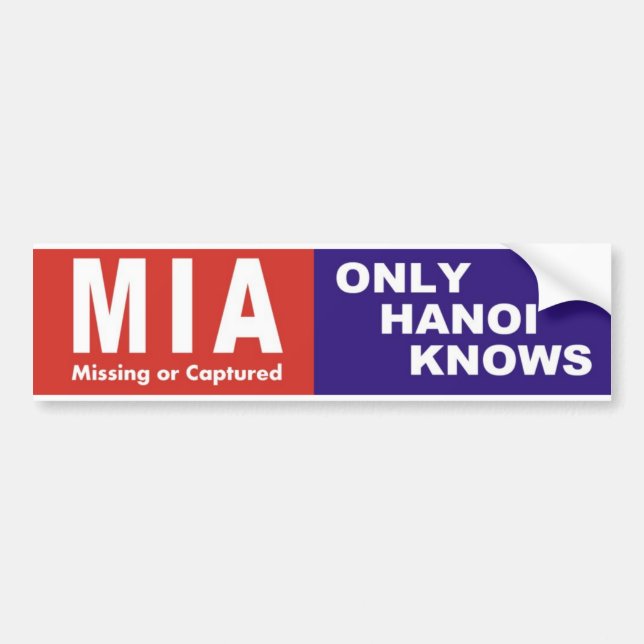 Vietnam Bumper Sticker MIA "Only Hanoi Knows" 1970 (Front)