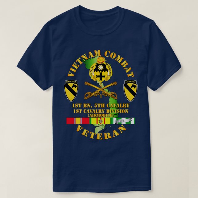 Vietnam Combat Cavalry Veteran w 1st Bn 5th Cav DU T-Shirt (Design Front)