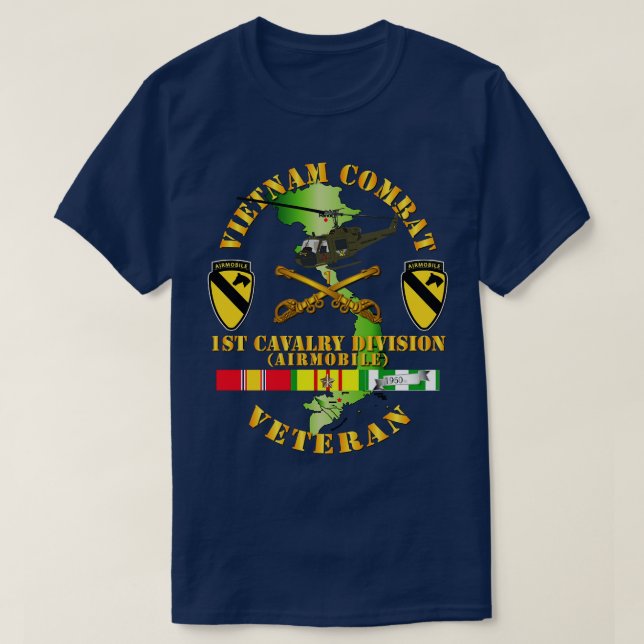 Vietnam Combat Cavalry Veteran w 1st Cavalry Div S T-Shirt (Design Front)