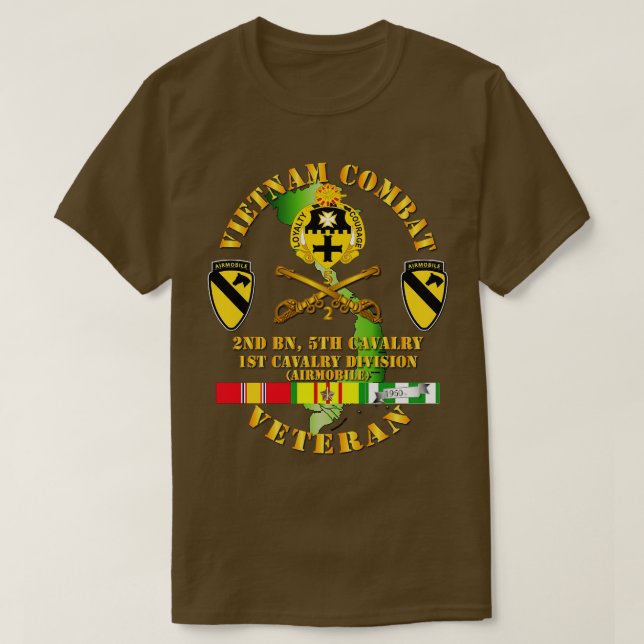 Vietnam Combat Cavalry Veteran w 2nd Bn 5th Cav DU T-Shirt (Design Front)