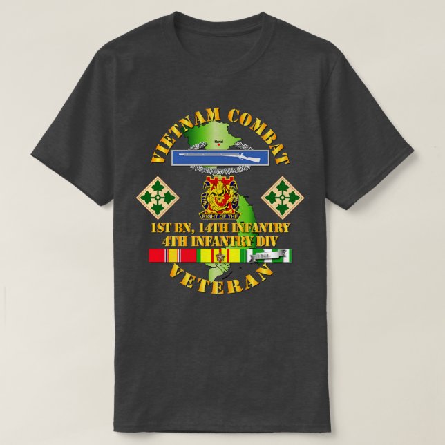 Vietnam Combat Infantry Veteran w 1st Bn 14th Inf  T-Shirt (Design Front)