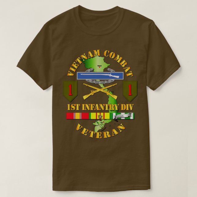 Vietnam Combat Infantry Veteran w 1st Inf Div SSI  T-Shirt (Design Front)