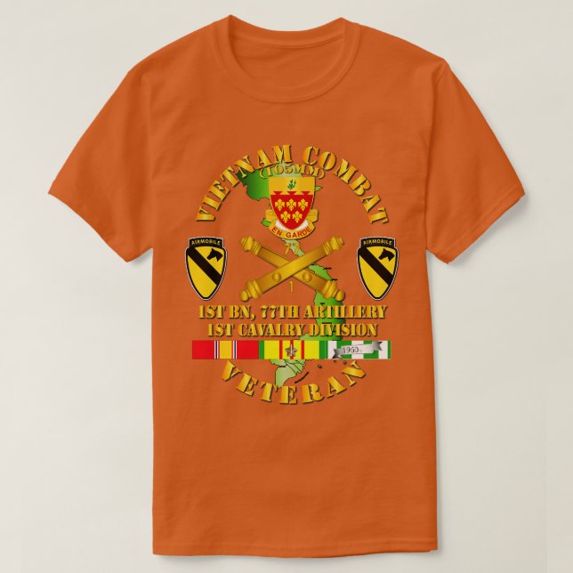 Vietnam Combat Veteran w 1st Bn 77th Artillery DUI T-Shirt (Design Front)