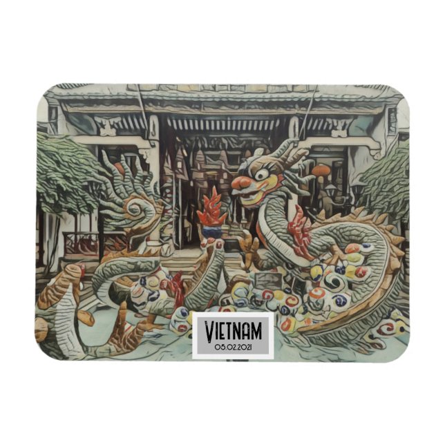 Vietnam Dragon Temple, Customizable Date  Magnet (Horizontal)
