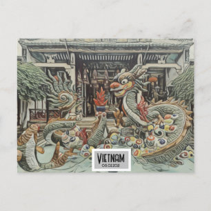 Vietnam Dragon Temple, Customizable Date Postcard