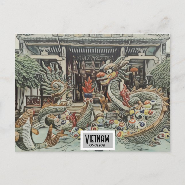 Vietnam Dragon Temple, Customizable Date Postcard (Front)
