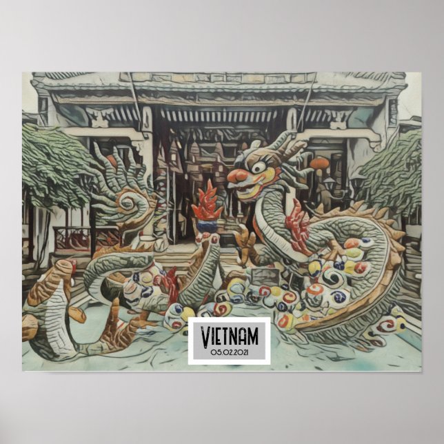 Vietnam Dragon Temple, Customizable Date   Poster (Front)