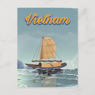 Vietnam fishing boat vintage travel poster postcard