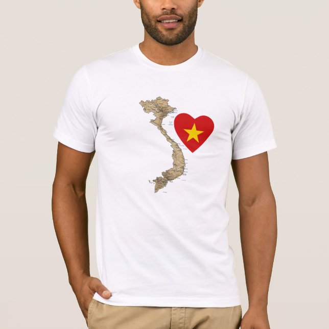 Vietnam Flag Heart and Map T-Shirt (Front)