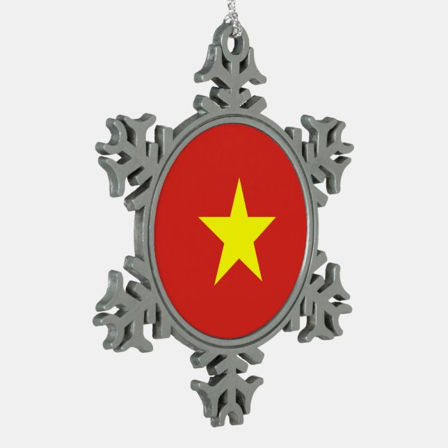 Vietnam Flag Snowflake Pewter Christmas Ornament (Left)