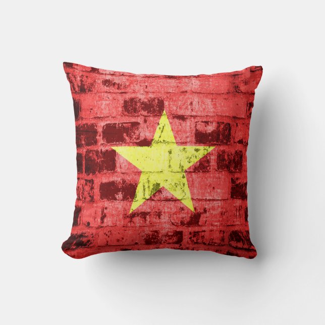 Vietnam Flag Vintage Throw Pillow (Front)