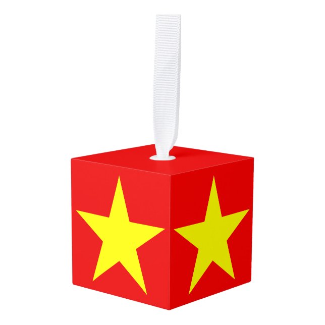 Vietnam Flag Yellow Star Cube Ornament (Front Angled)